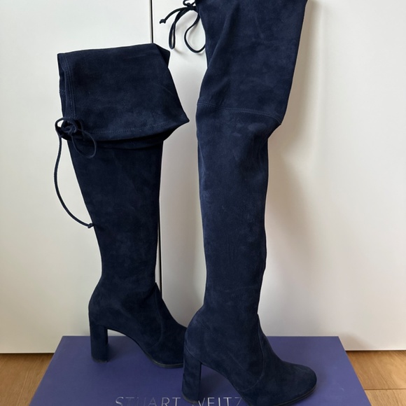 Stuart Weitzman Hiline Boots in Nice Blue Suede - Picture 2 of 9
